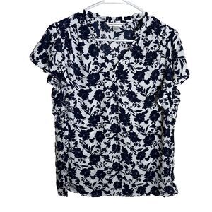 Counterparts Blouse Women's Large Floral V-Neck Short Sleeve Printed Top